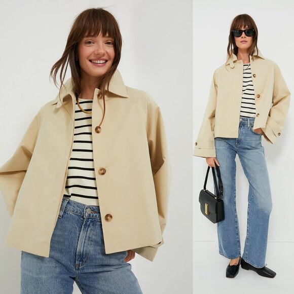 Tuckernuck Drew Short Trench Coat Khaki Cropped Jacket M NWT - Picture 2 of 12